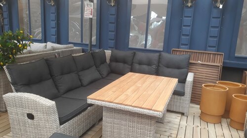 Cortila hoekset (3) off white, teak blad, verstelbaar